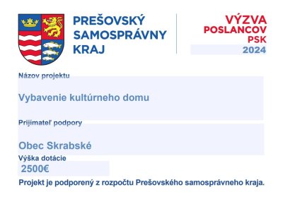 Výzva poslancov PSK 2024 - vybavenie kultúrneho domu